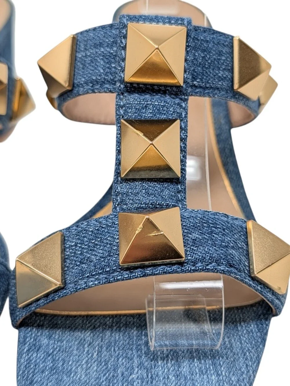 Valentino Garavani Denim Roman Stud Caged Gladiator Size EU 38